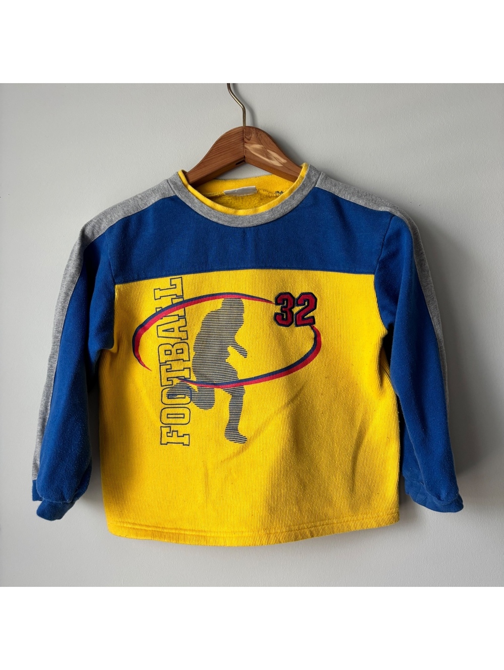 Vintage Buster Brown Kids Football 32 Long Sleeve Shirt Yellow Blue Fleece size8